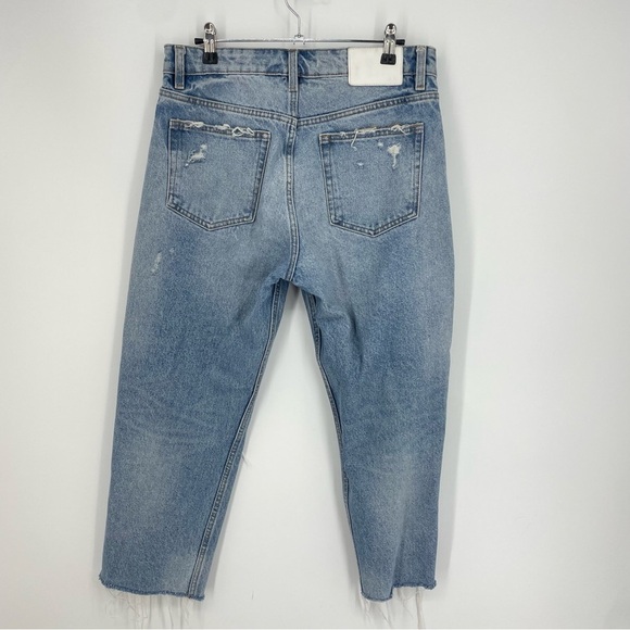 Zara High Waist straight crop Leg Ripped Jeans distressed Sz 6 - Picture 5 of 9